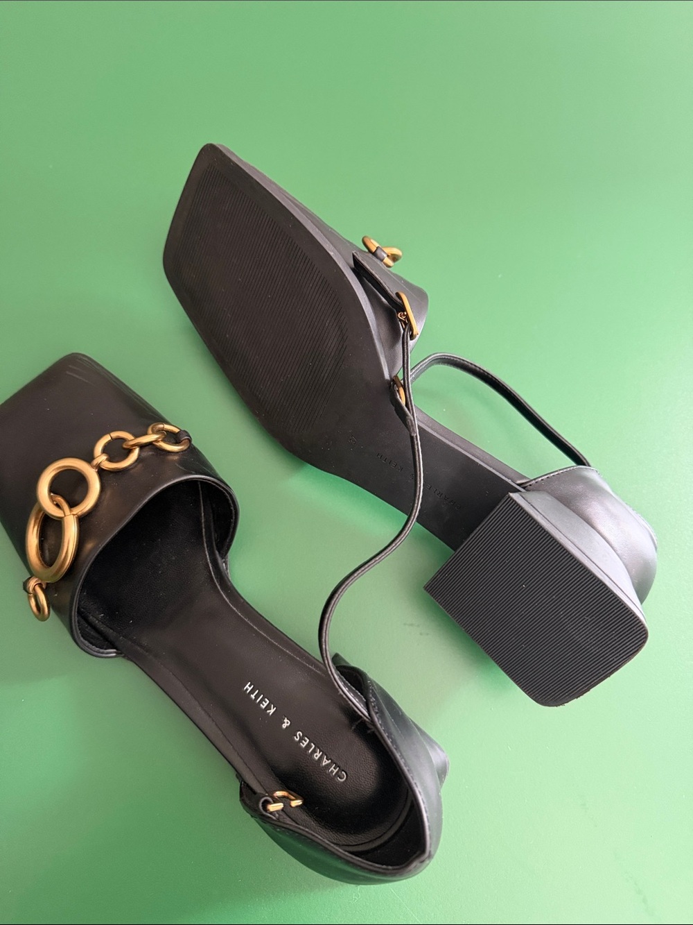 Charles & Keith Black Slingback Heels with Gold Ring Hardware - Picture 2 of 3